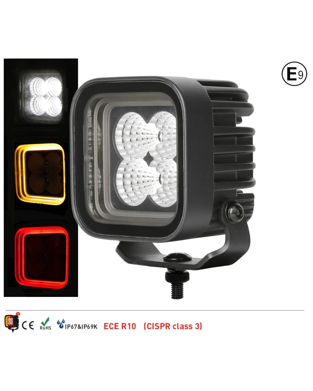 30W LED Халоген Бял, Разпръсната светлина с жълта и червена DRL светлина 12V-24V