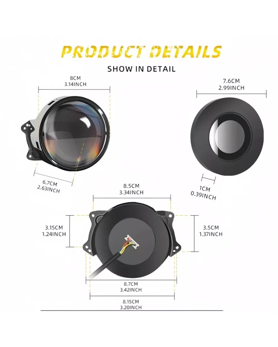 3D LED фарове халогени дяволски очи Devil Eyes с лупи 3 инча 8см 12V с мобилно приложение