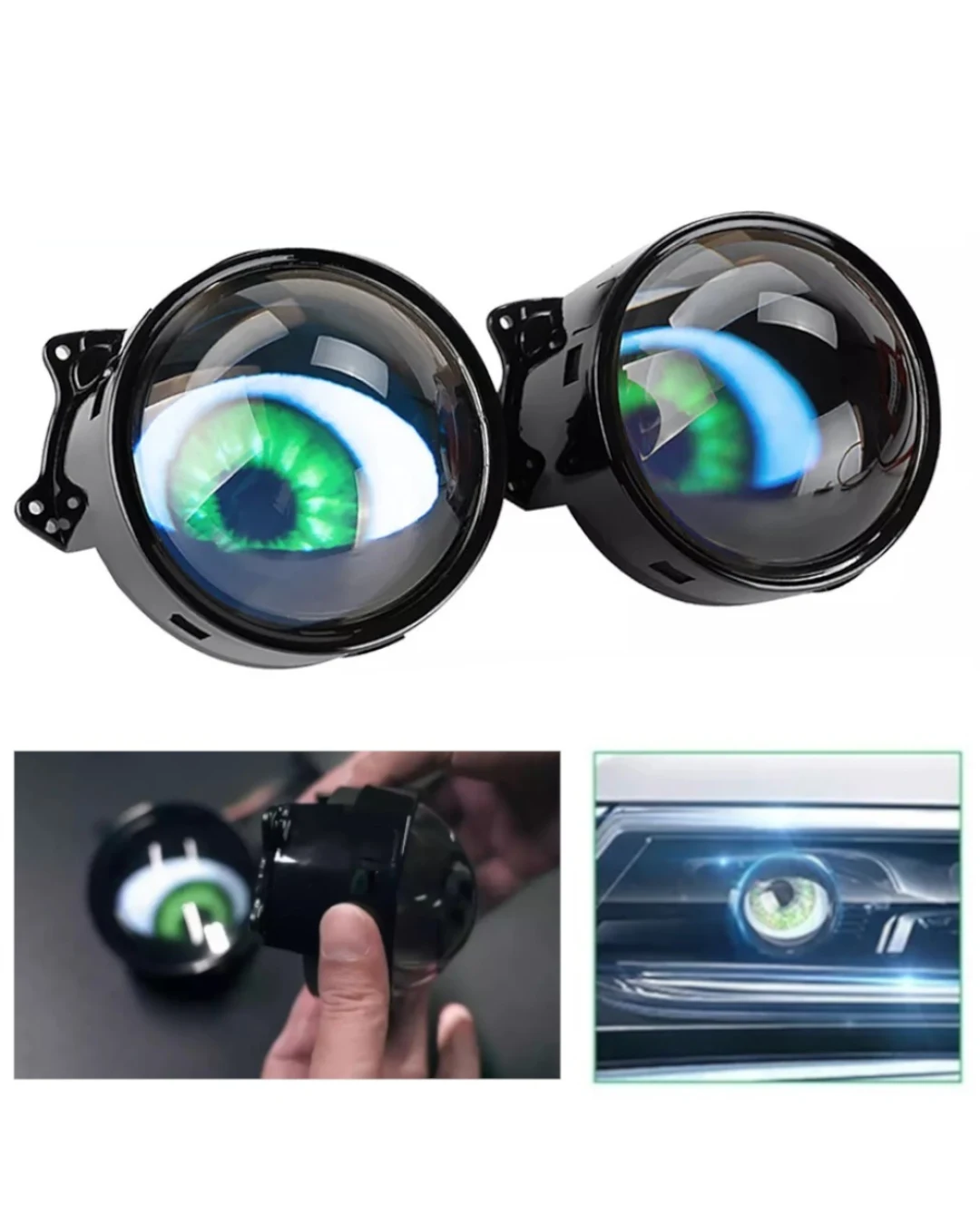 3D LED фарове халогени дяволски очи Devil Eyes с лупи 3 инча 8см 12V с мобилно приложение