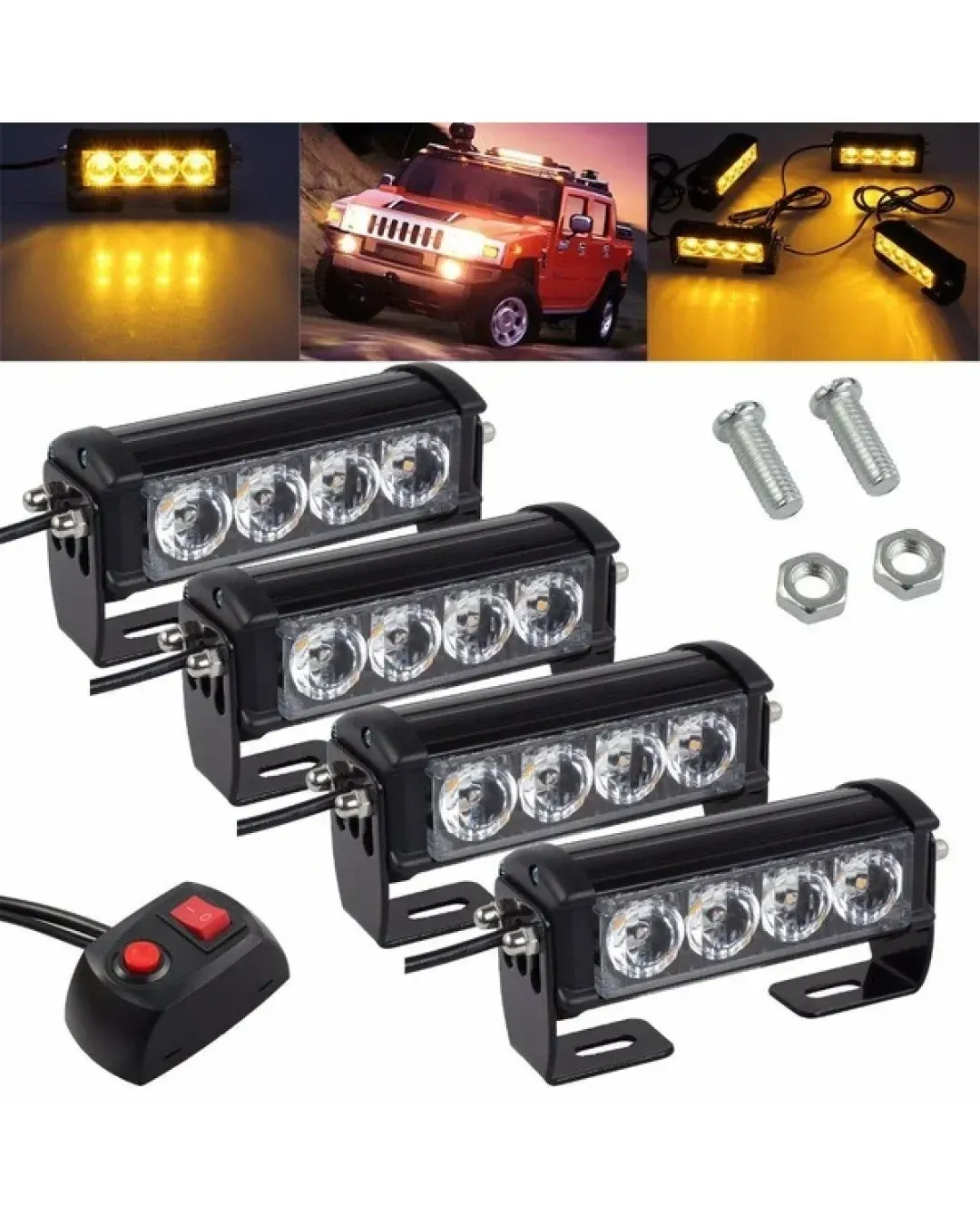 4 Led Аварийна Лампа, Жълта Блиц Светлина, Мигаща, 4 Броя с Контролер