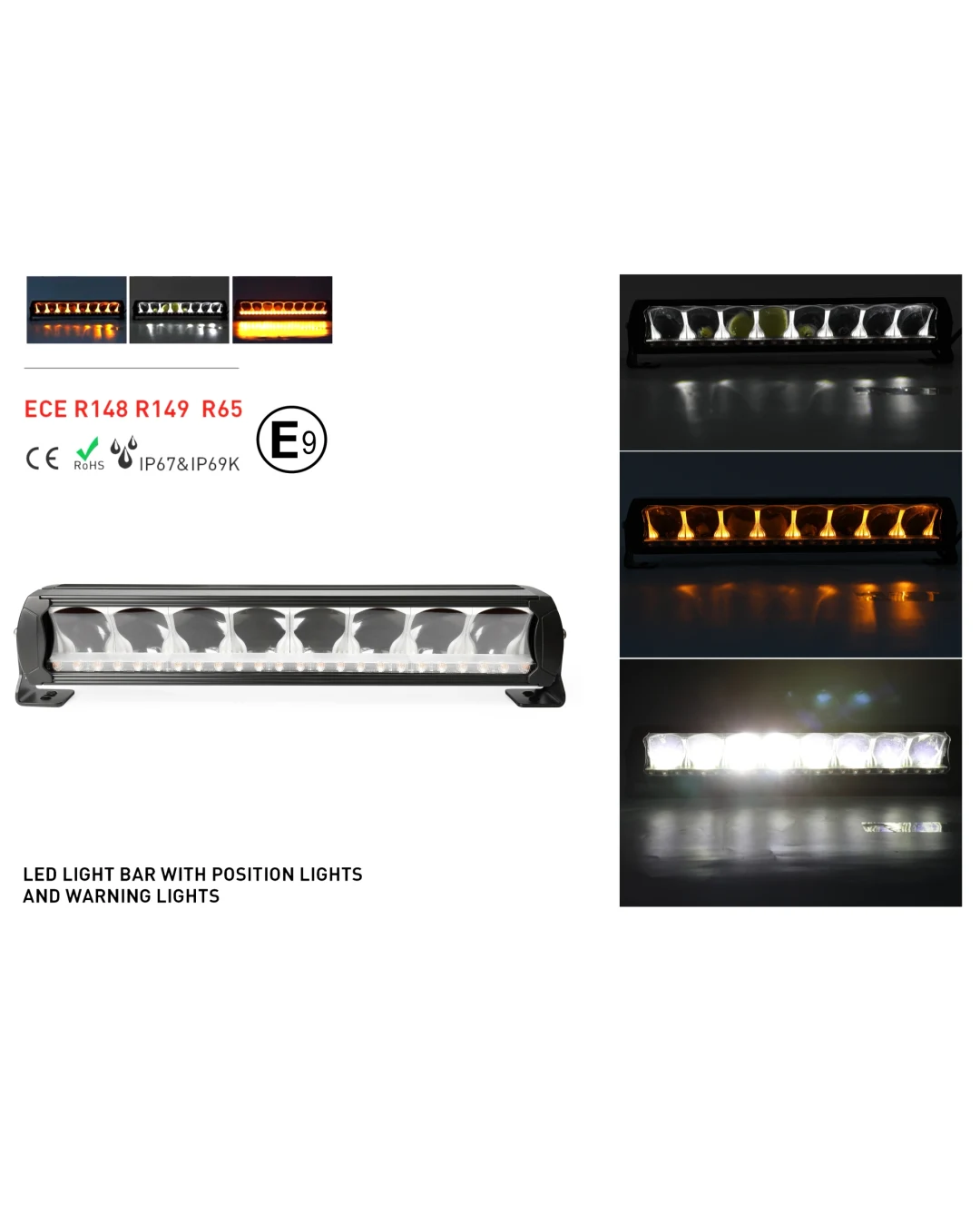 45 cm 12 - 24 V Висококачествен Led Bar Лед Бар Диоден Прожектор DRL с бяла габаритна светлина и оранжева аварийна блиц 80W 5500LM
