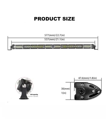 54 см LED Лед Диоден Бар , 9000 lm 180W, Ултра Тънък 12-24V Комбинирана Combo - Flood и Spot Светлина