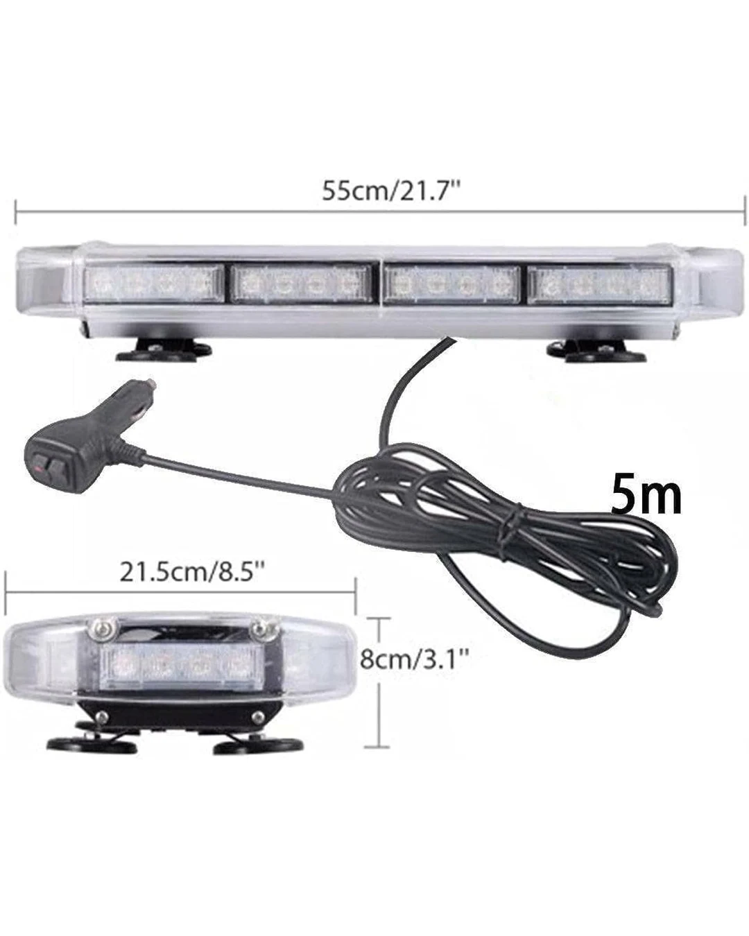 55 см 40 LED аварийна диодна сигнална лампа блиц с магнити 12-24V 10 режима на работа жълта оранжева светлина E-Mark Е9 за пътна помощ платформа снегорин багер и др.