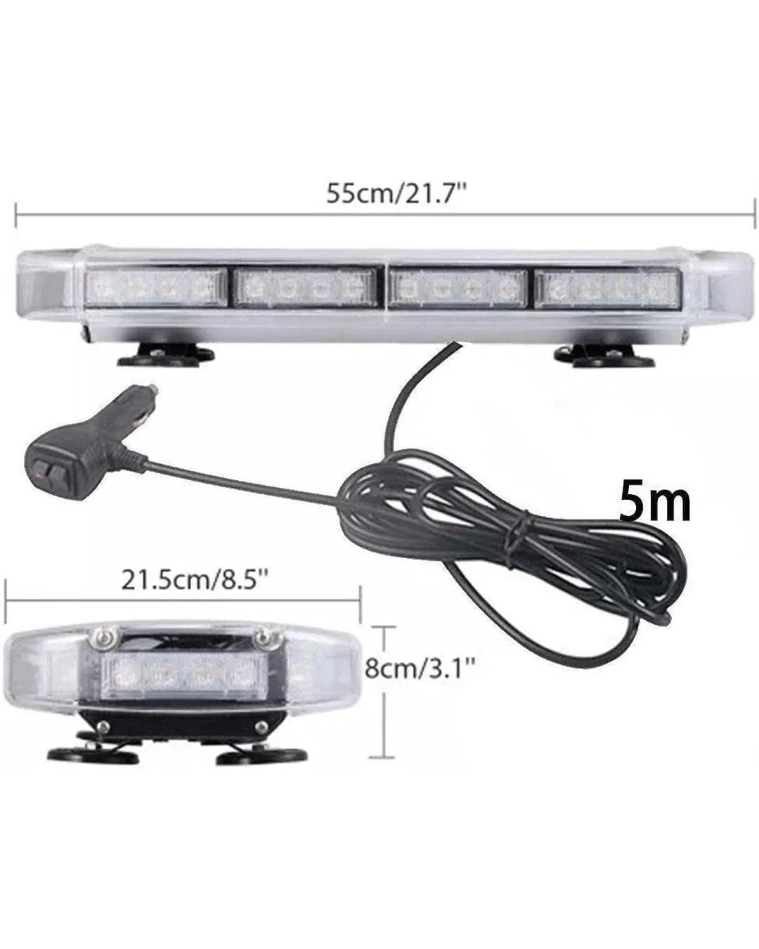 55 см 40 LED аварийна диодна сигнална лампа блиц с магнити 12-24V 10 режима на работа жълта оранжева светлина E-Mark Е9 за пътна помощ платформа снегорин багер и др.
