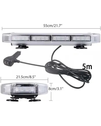 55 см 40 LED аварийна диодна сигнална лампа блиц с магнити 12-24V 10 режима на работа жълта оранжева светлина E-Mark Е9 за пътна помощ платформа снегорин багер и др.