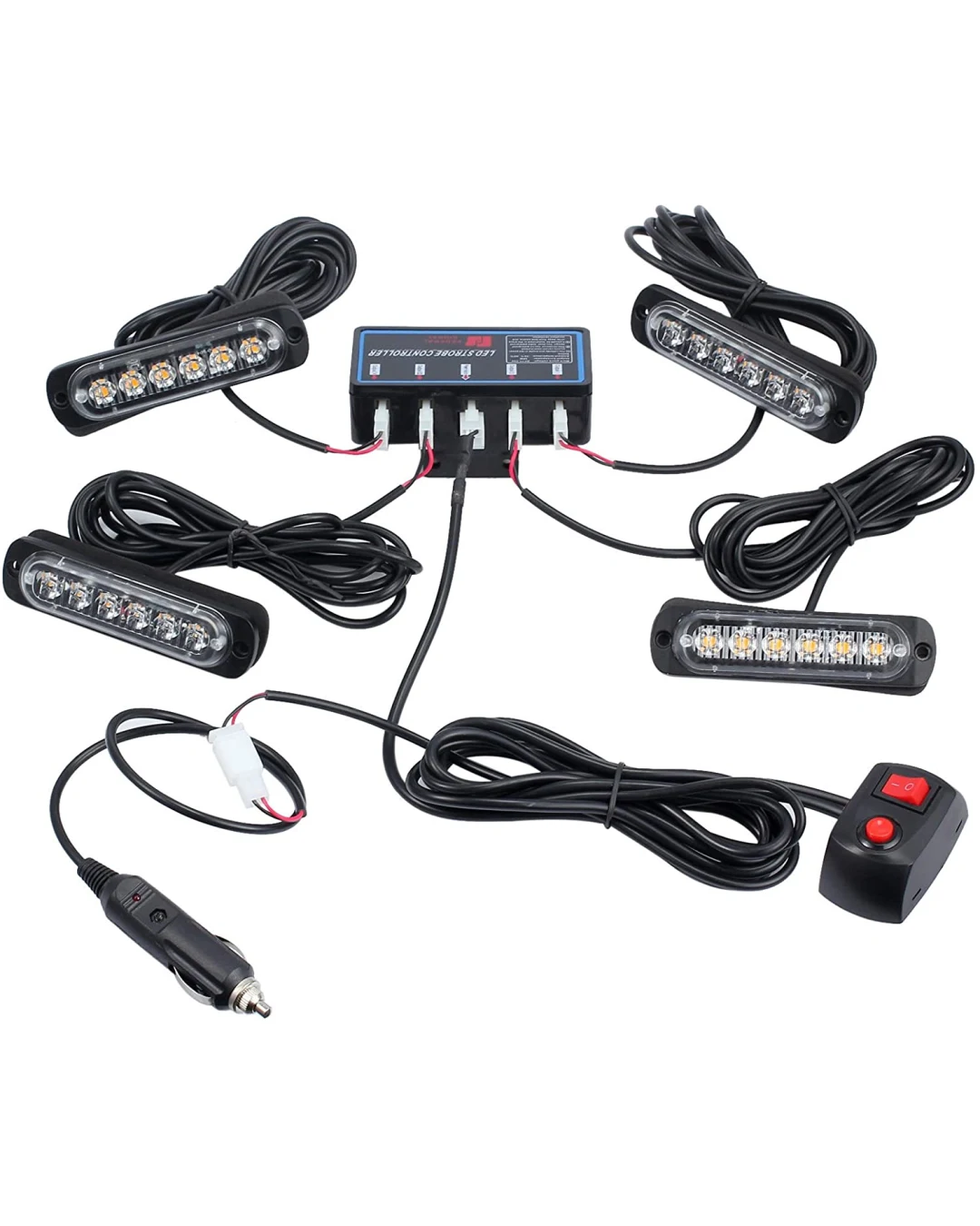 6 Led Аварийна Лампа, Жълта Блиц Светлина, Мигаща, 4 Броя с Контролер, 8 Режима На Работа, 12V