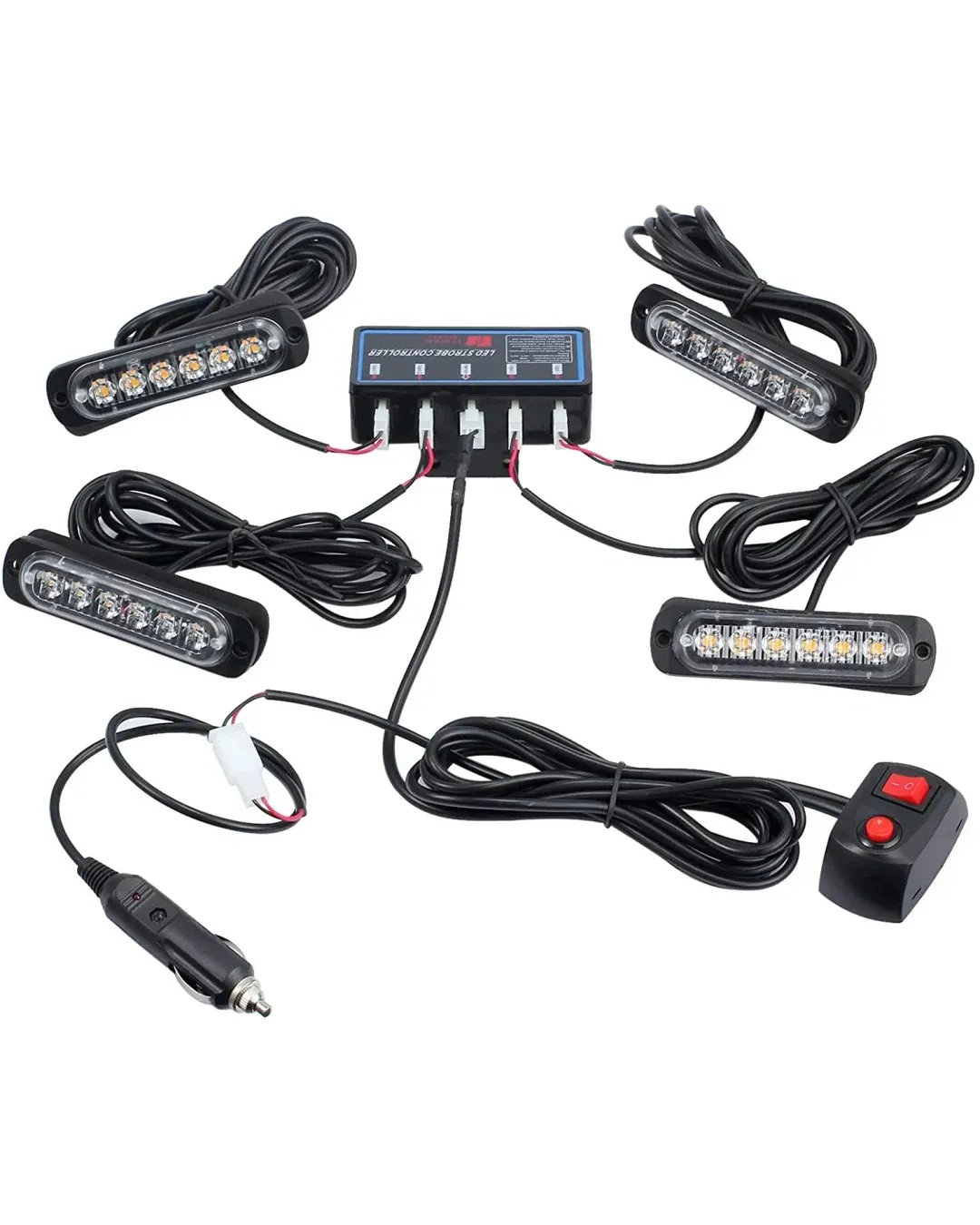 6 Led Аварийна Лампа, Жълта Блиц Светлина, Мигаща, 4 Броя с Контролер, 8 Режима На Работа, 12V