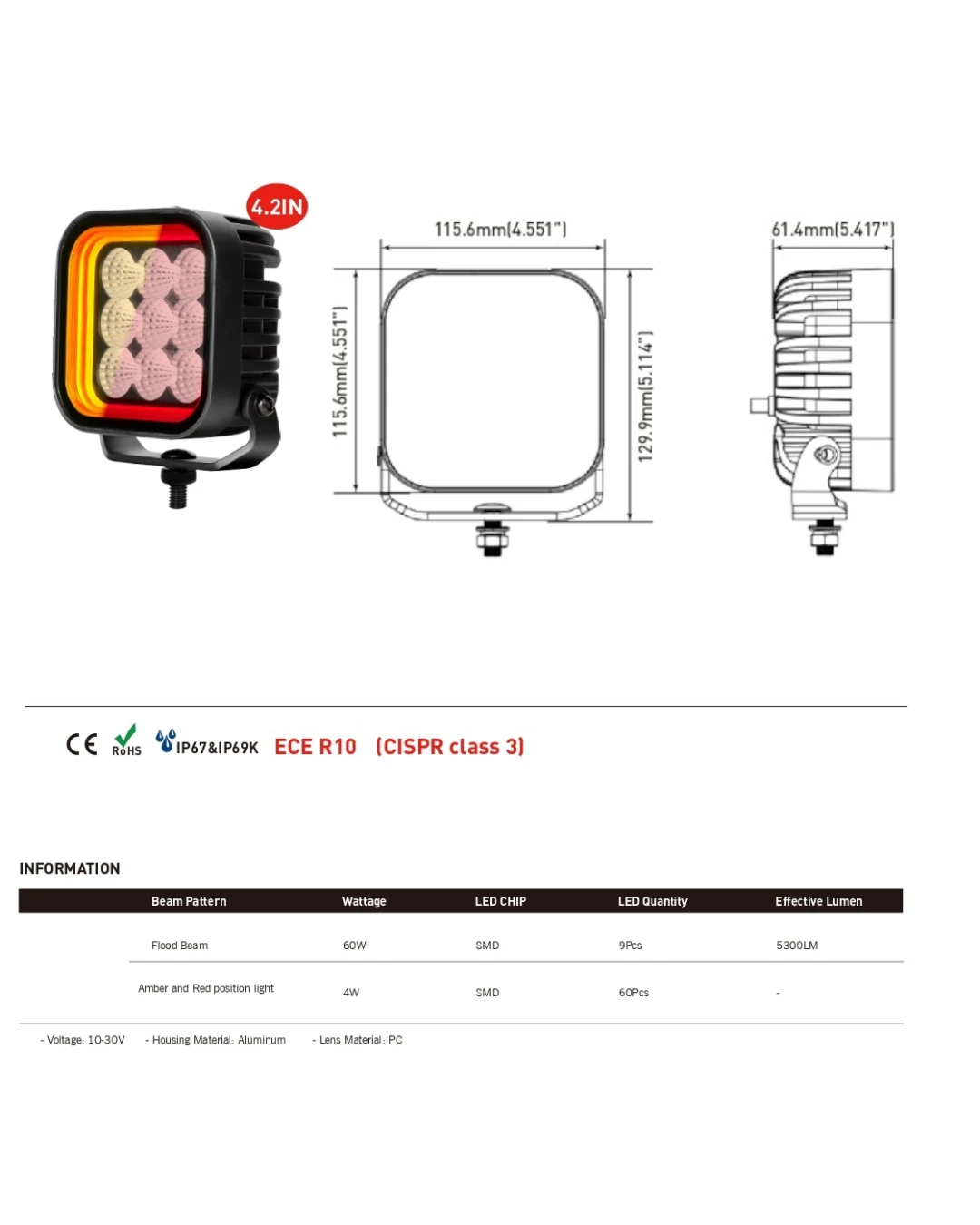 64W LED Халоген Бял, Разпръсната светлина с жълта и червена DRL светлина 12V-24V