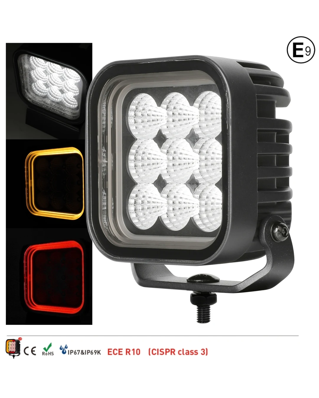 64W LED Халоген Бял, Разпръсната светлина с жълта и червена DRL светлина 12V-24V