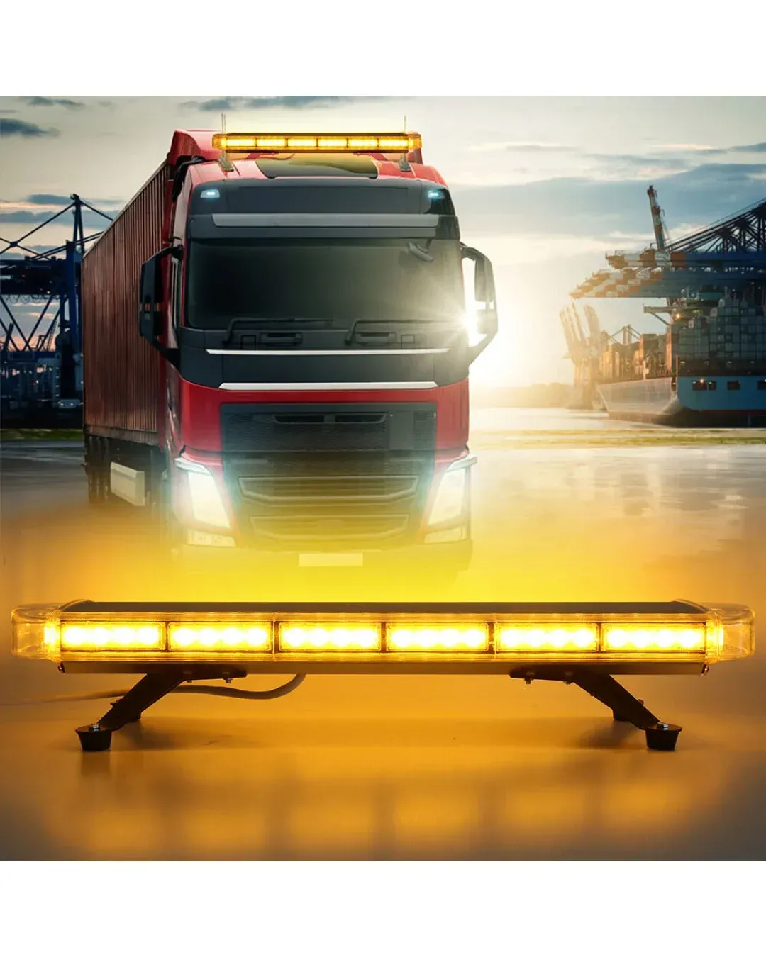 76.2 см 56 LED ЛЕД мощна аварийна диодна сигнална лампа блиц 12-24V 15 режима на работа жълта оранжева светлина E-Mark Е9 за пътна помощ платформа снегорин багер и др.