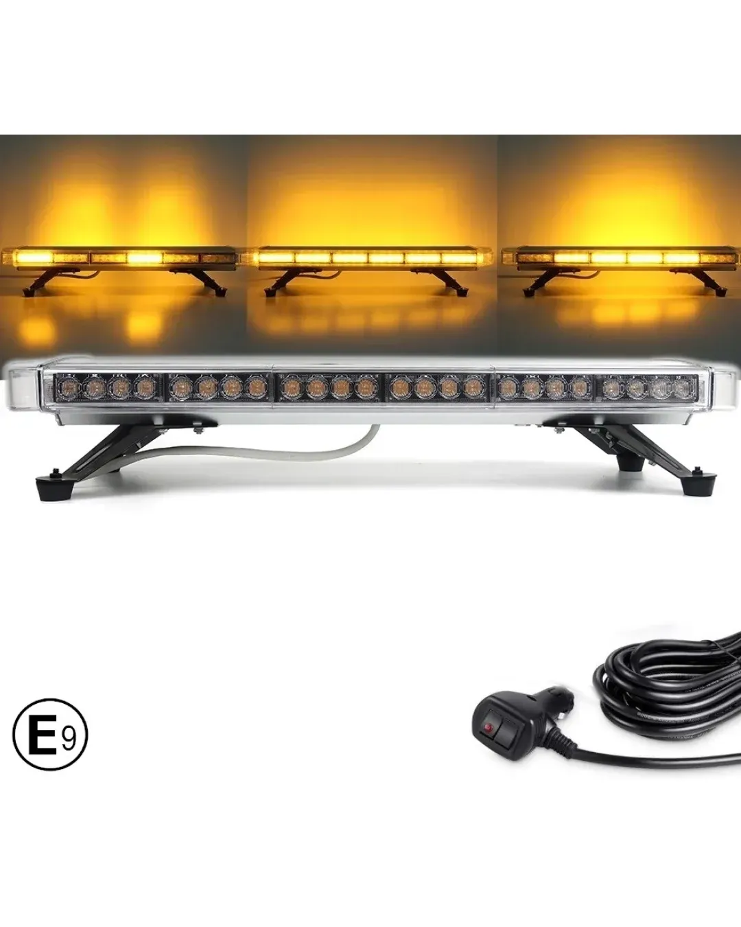 76.2 см 56 LED ЛЕД мощна аварийна диодна сигнална лампа блиц 12-24V 15 режима на работа жълта оранжева светлина E-Mark Е9 за пътна помощ платформа снегорин багер и др.