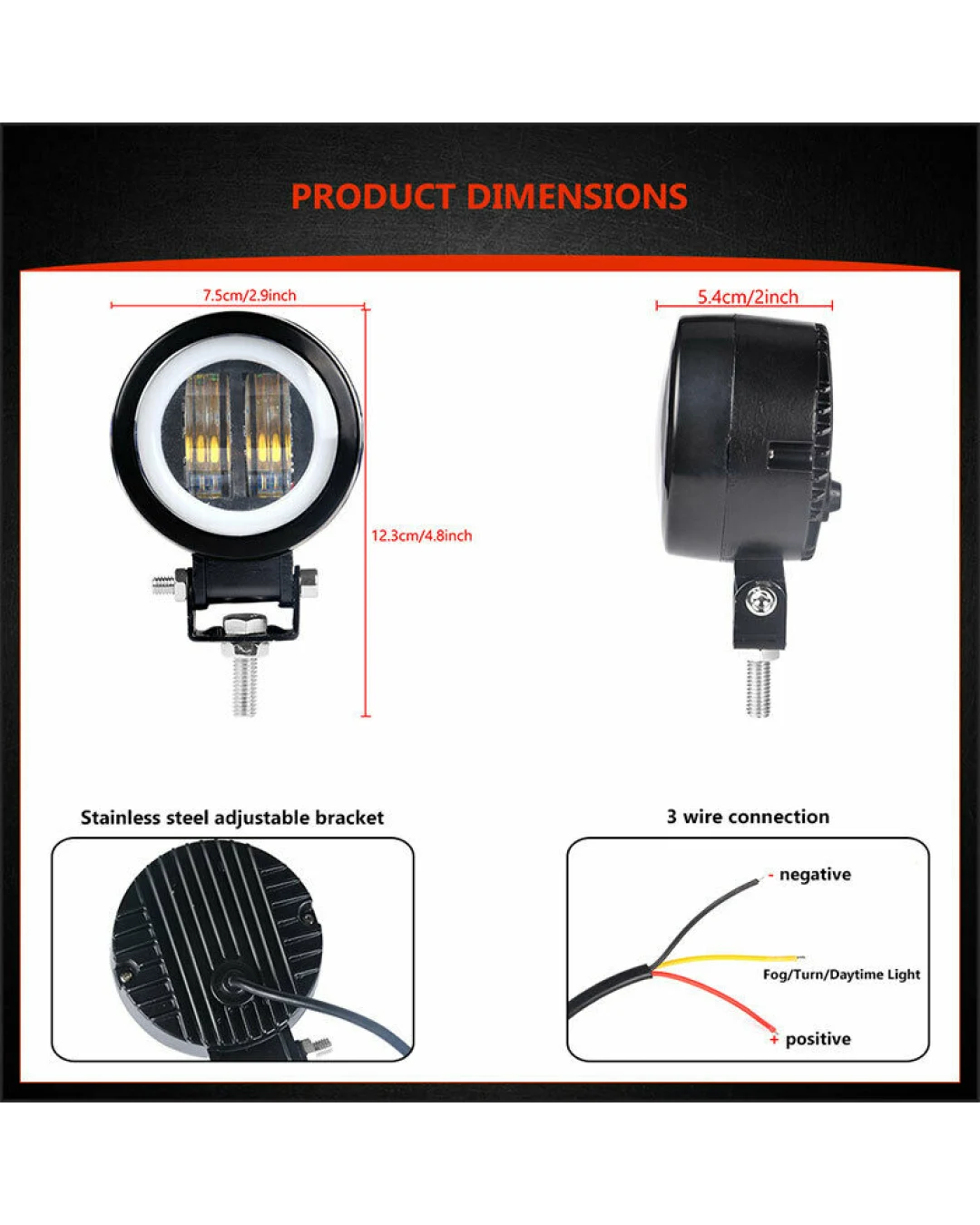 7D LED Халоген 7.5см Кръгла Диодна Работна Лампа Диоден Фар Прожектор Задна Светлина 20W 1000lm 12V/24V