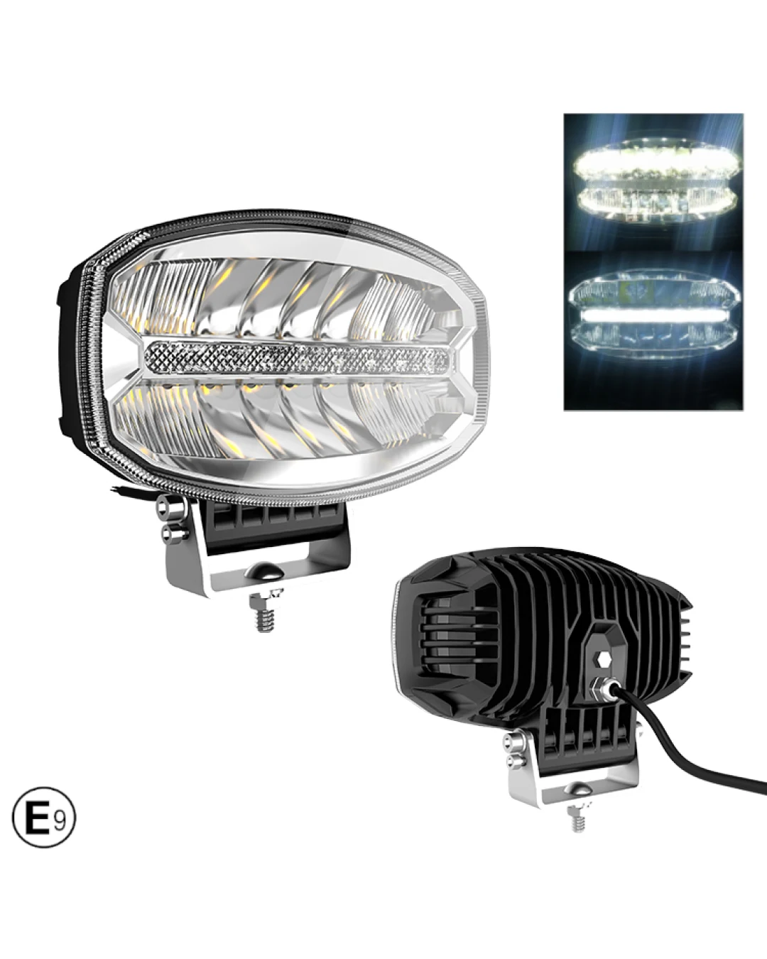 80W LED Лед Диоден Фар Халоген Лампа С Три Функции Неон Neon Ефект Бяла светлина 5800lm 12V - 24V E-Mark