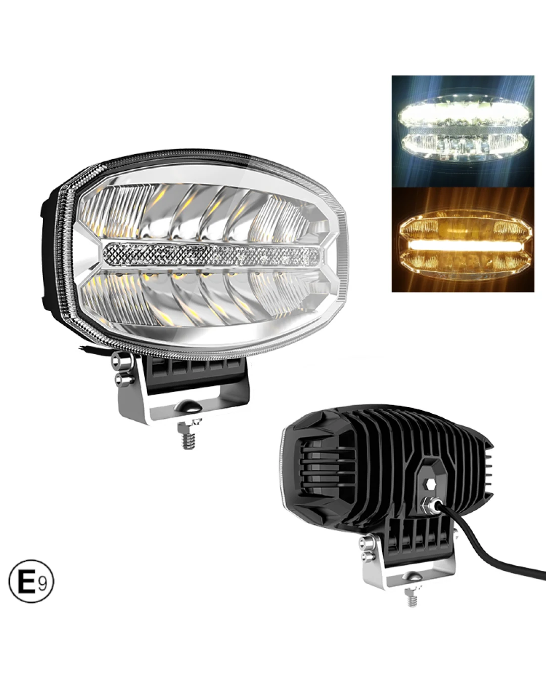 80W LED Лед Диоден Фар Халоген Лампа С Три Функции Неон Neon Ефект Бяло-Жълто / Оранжево 5800lm 12V - 24V E-Mark