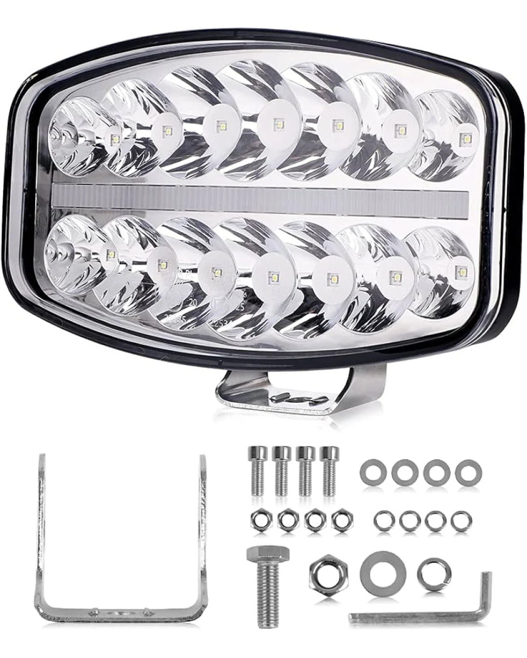 80W LED Лед Фар Халоген с DRL дневни светлини габарит бяло - оранжево неон ефект 24,5см x 13,9см, 4100lm, 12V - 24V, E-Mark Подходящ За DAF MAN Scania Volvo и др.