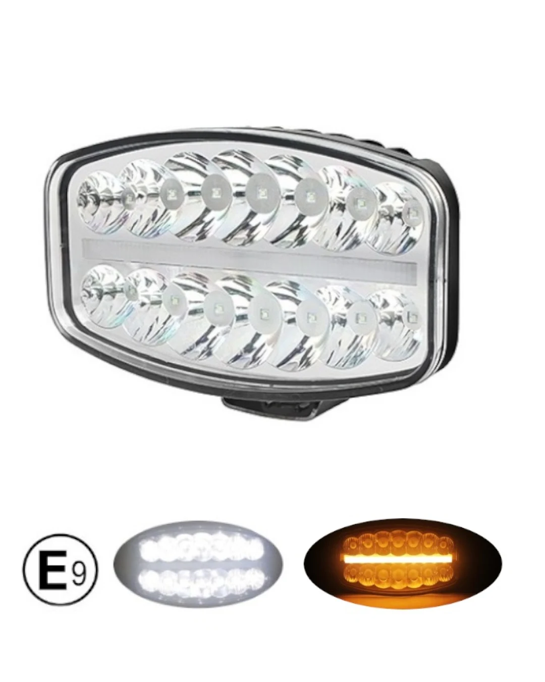 80W LED Лед Фар Халоген С Три Функции Неон ефект Бяло-Жълто/Оранжево Neon 24,5см x 13,9см 4100lm 12V - 24V E-Mark Подходящ За DAF MAN Scania Volvo Iveco и др.