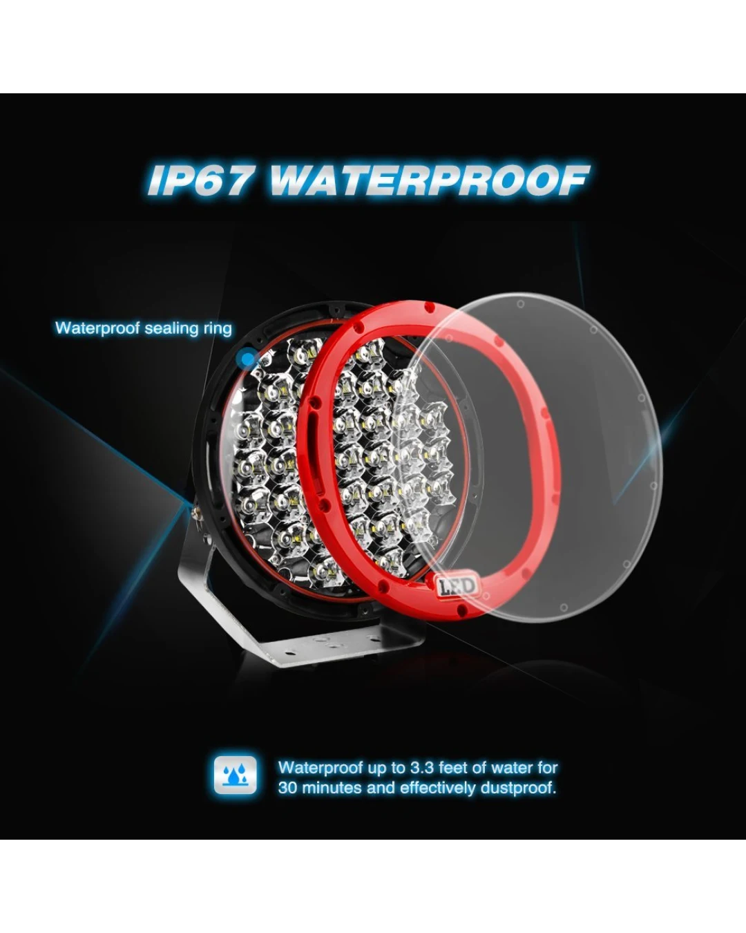 96W LED ЛЕД ДИОДЕН СУПЕР МОЩЕН ВОДОУСТОЙЧИВ ХАЛОГЕН ФАР ПРОЖЕКТОР ЛАМПА 9 225 MM 12-24V