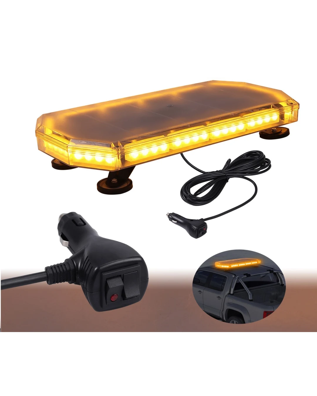 Аварийна Сигнална Лампа 60см Бар LED Блиц Маяк с Магнити 12-24V 16 режима на работа Жълта За Пътна Помощ Платформа Снегорин Багер Бус Ван и др.