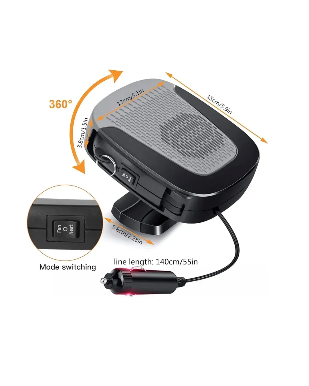 Автомобилна печка с вентилатор 4 сезона 12V 150W – режим отопление / вентилатор, размразяване и обезпотяване