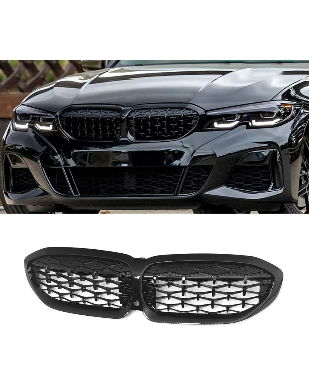Бъбреци Решеткa за BMW Series 3 G20, G21, G28 Diamond Style Черен Гланц