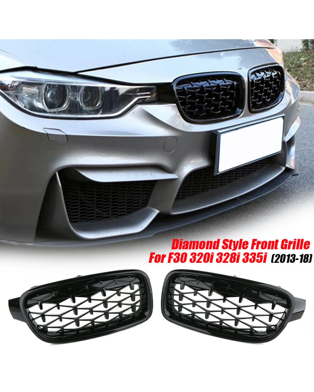 Бъбреци Решетки за BMW 3-та серия 2012-2018 F30 F31 Diamond Style Черен Гланц