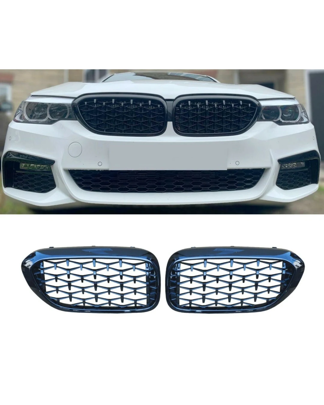 Бъбреци Решетки за BMW 5-та серия G30 G38 520i 530i 540i 2017-2019 Diamond Style Черен Гланц