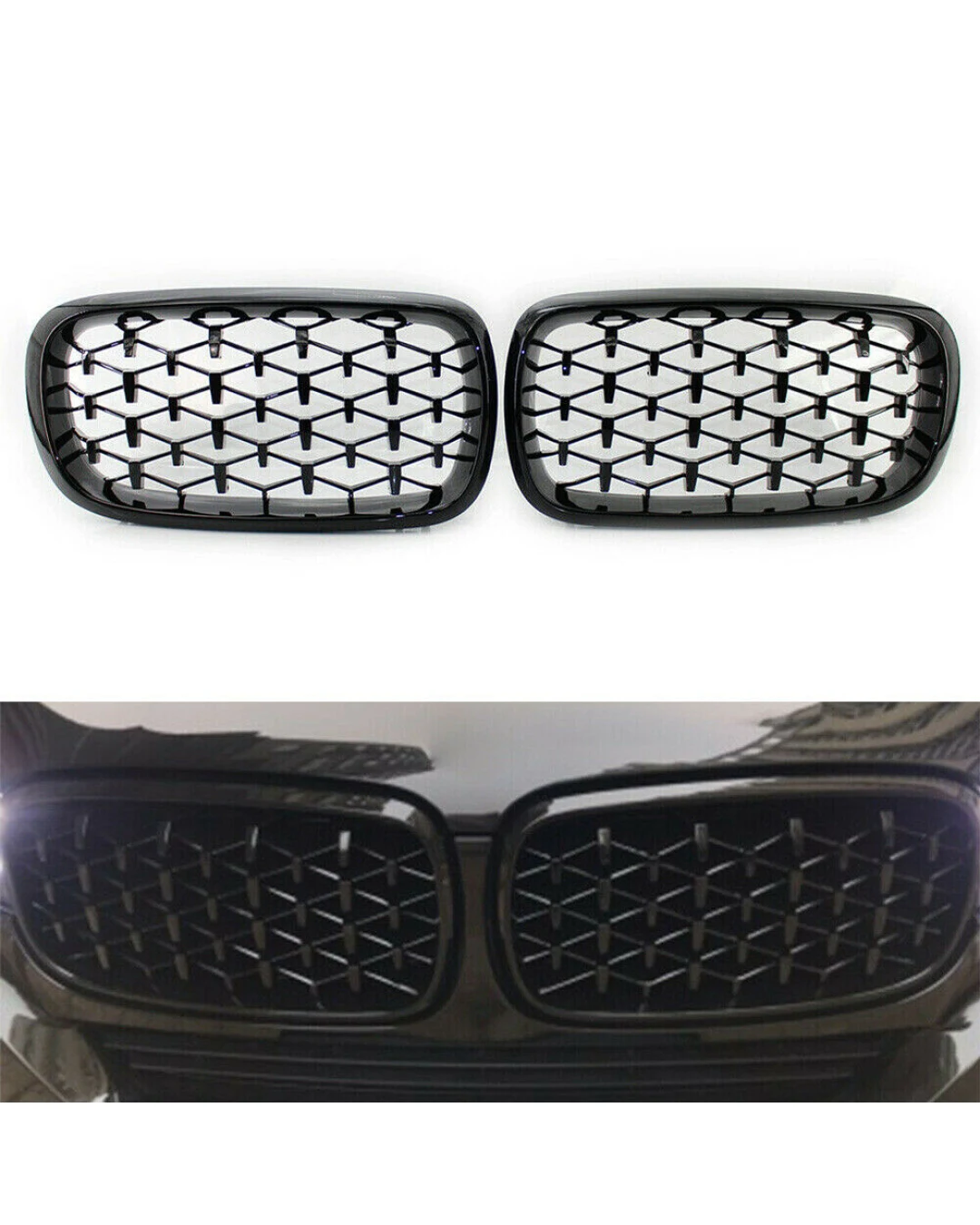 Бъбреци Решетки за BMW X5 E70 / X6 E71 (2007-2013) Diamond Style Черен Гланц