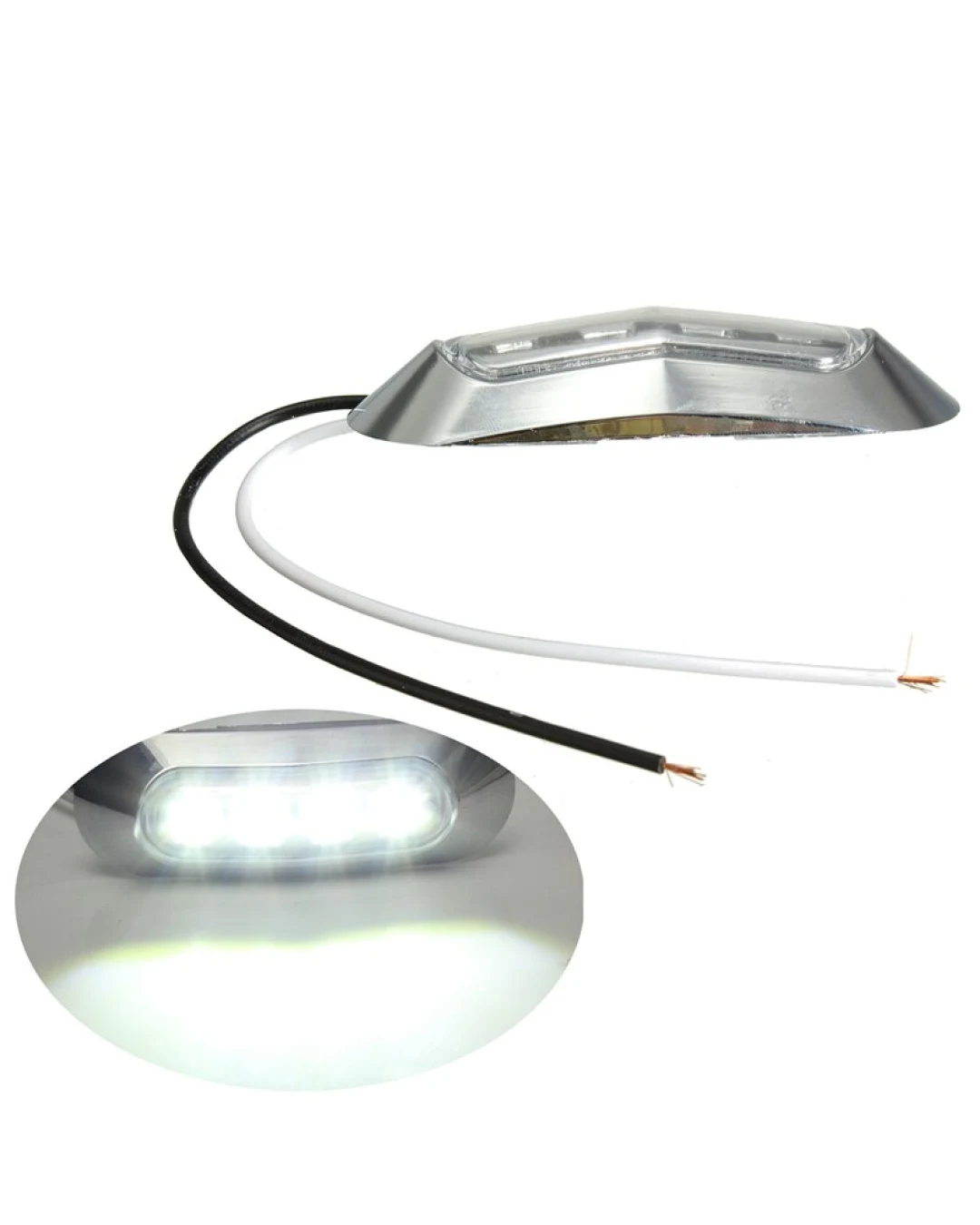 Бял LED Габарит, Маркер, 4 диода, Хромирана рамка - 12V