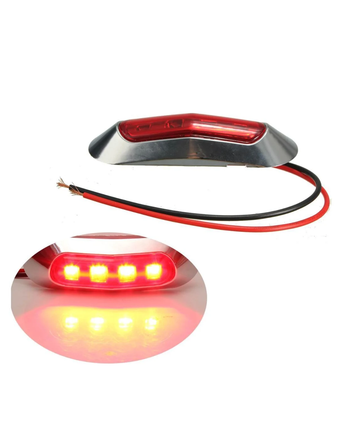 Червен LED Габарит, Маркер, 4 диода, Хромирана рамка - 12V