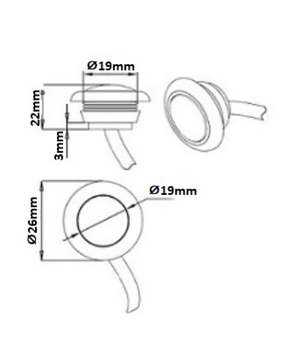Червен LED Габарит, Тип Копче, Маркер, Токос - 12V