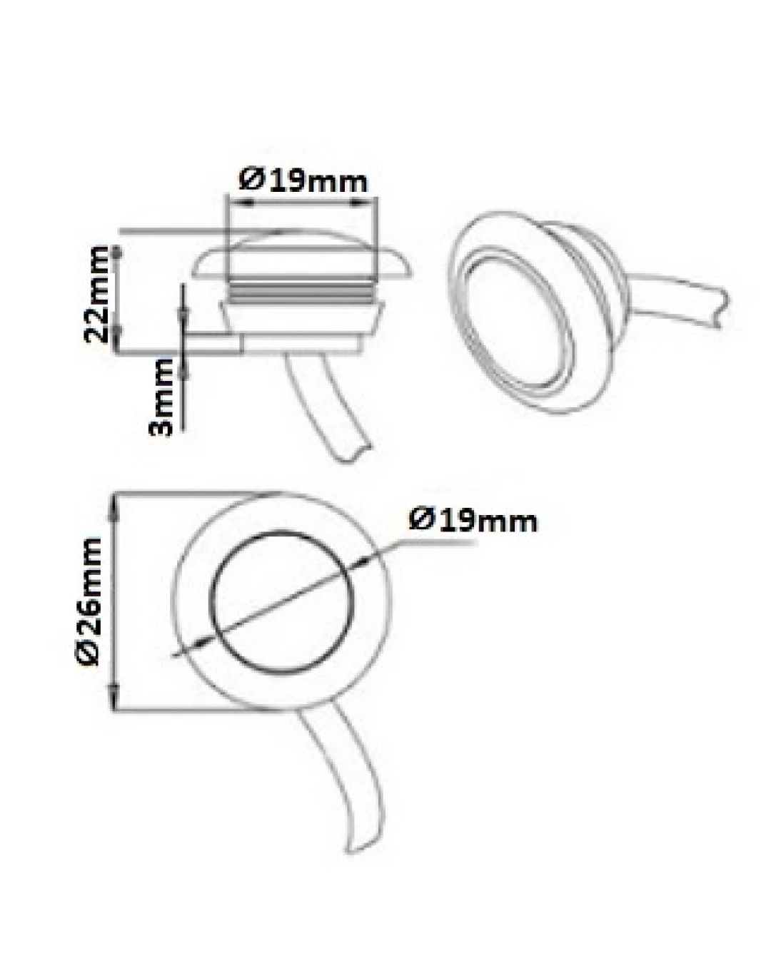 Червен LED Габарит, Тип Копче, Маркер, Токос - 24V