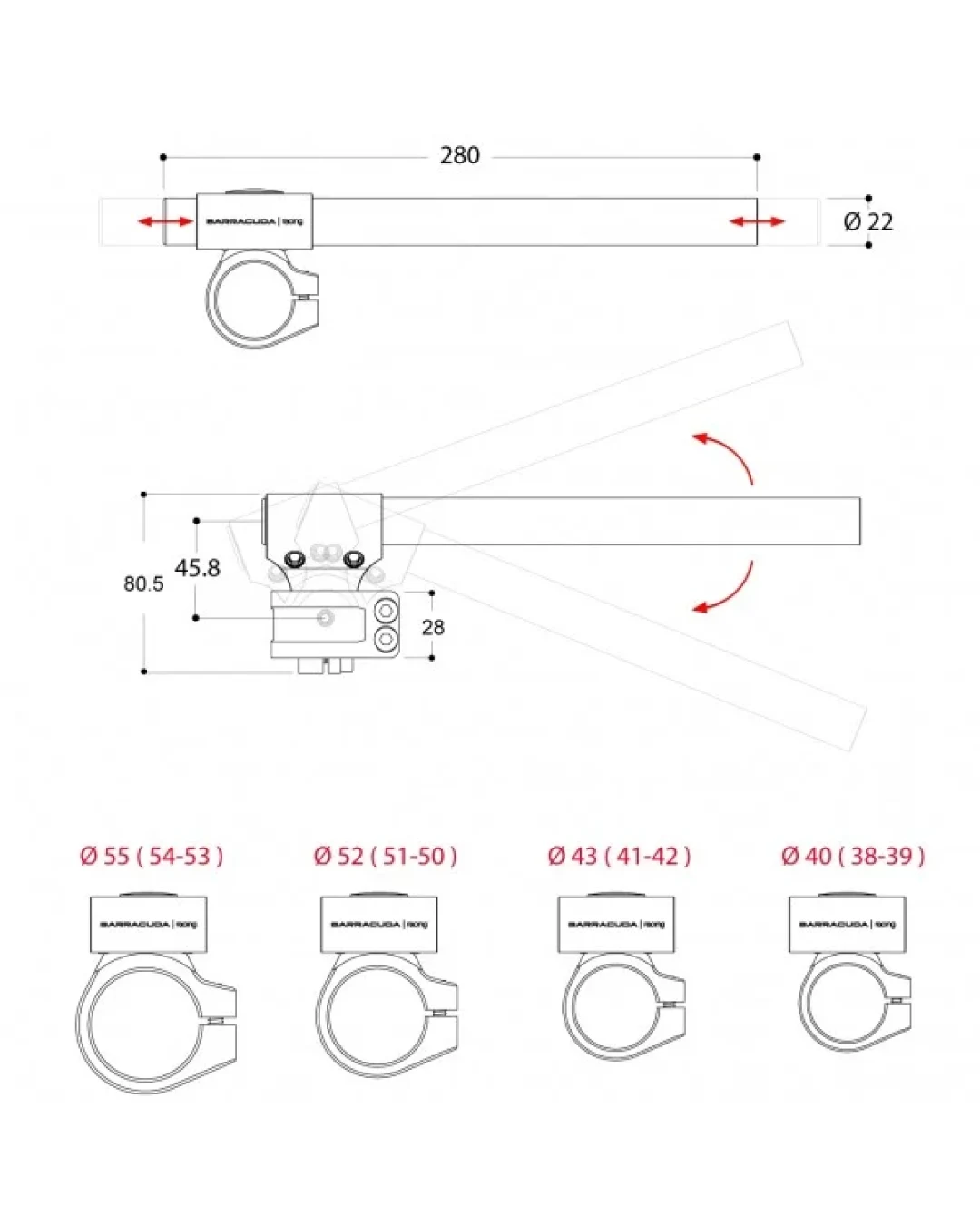 CLIP-ON кормило BARRACUDA 55mm