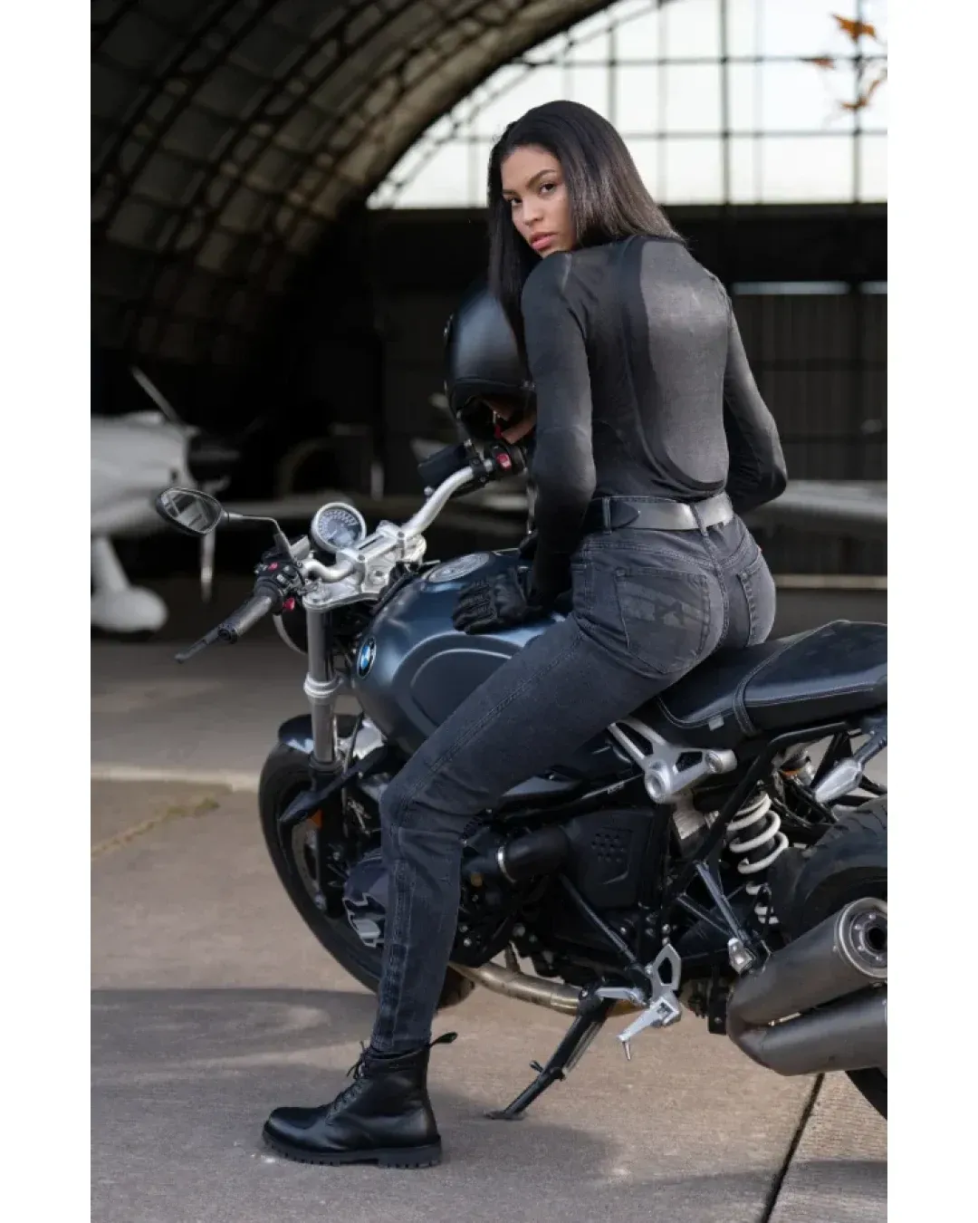 Дамски мото дънки PANDO MOTO Kaya Slim Grey - Slim-Fit Armalith® - SHORT
