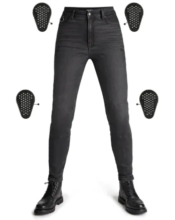 Дамски мото дънки PANDO MOTO Kaya Slim Grey - Slim-Fit Armalith® - SHORT