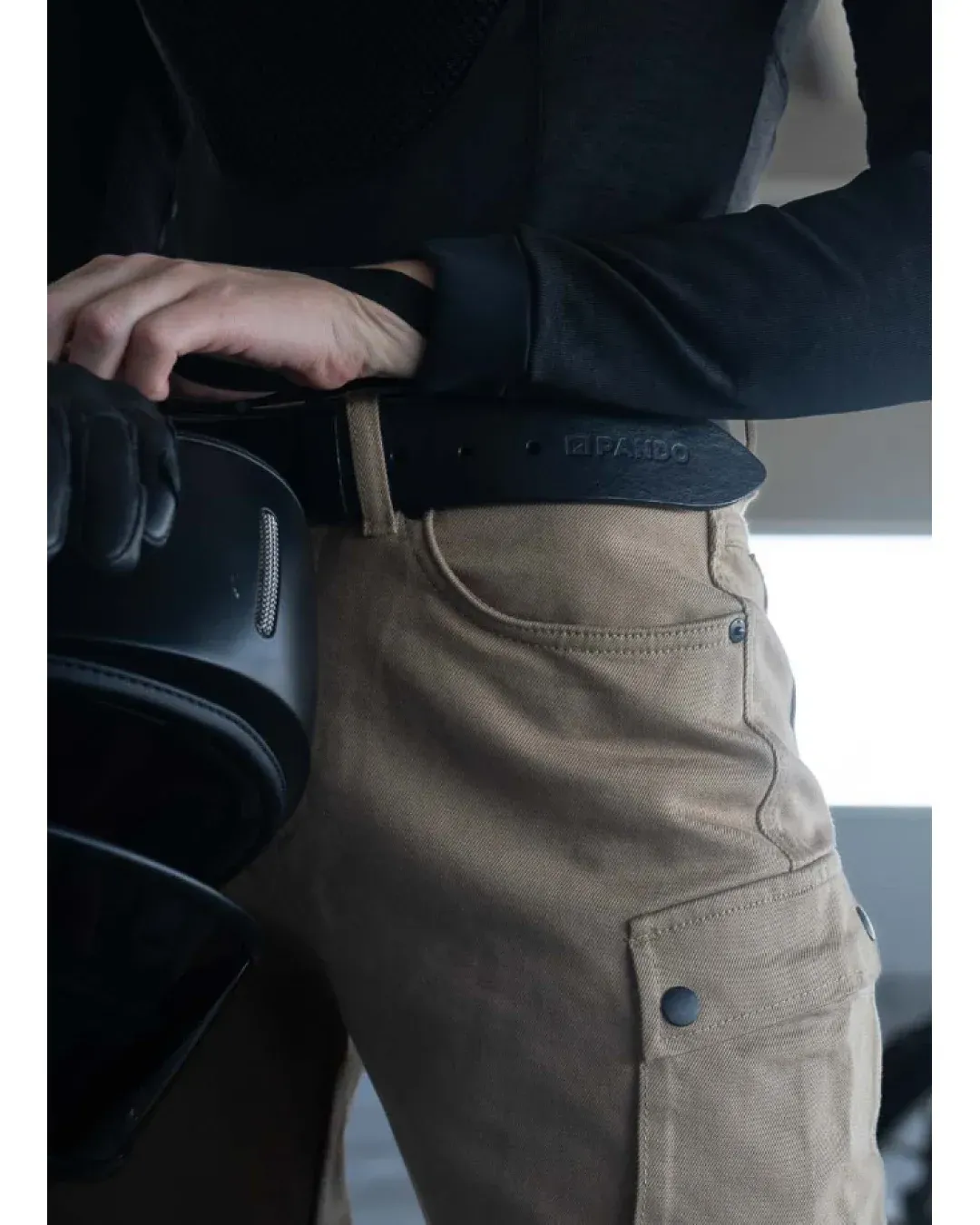 Дамски мото дънки PANDO MOTO MILA CARGO BEIGE - Chino Style Cordura®