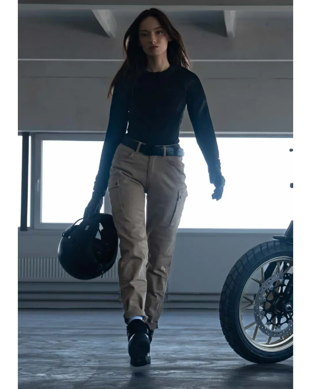 Дамски мото дънки PANDO MOTO MILA CARGO BEIGE - Chino Style Cordura®
