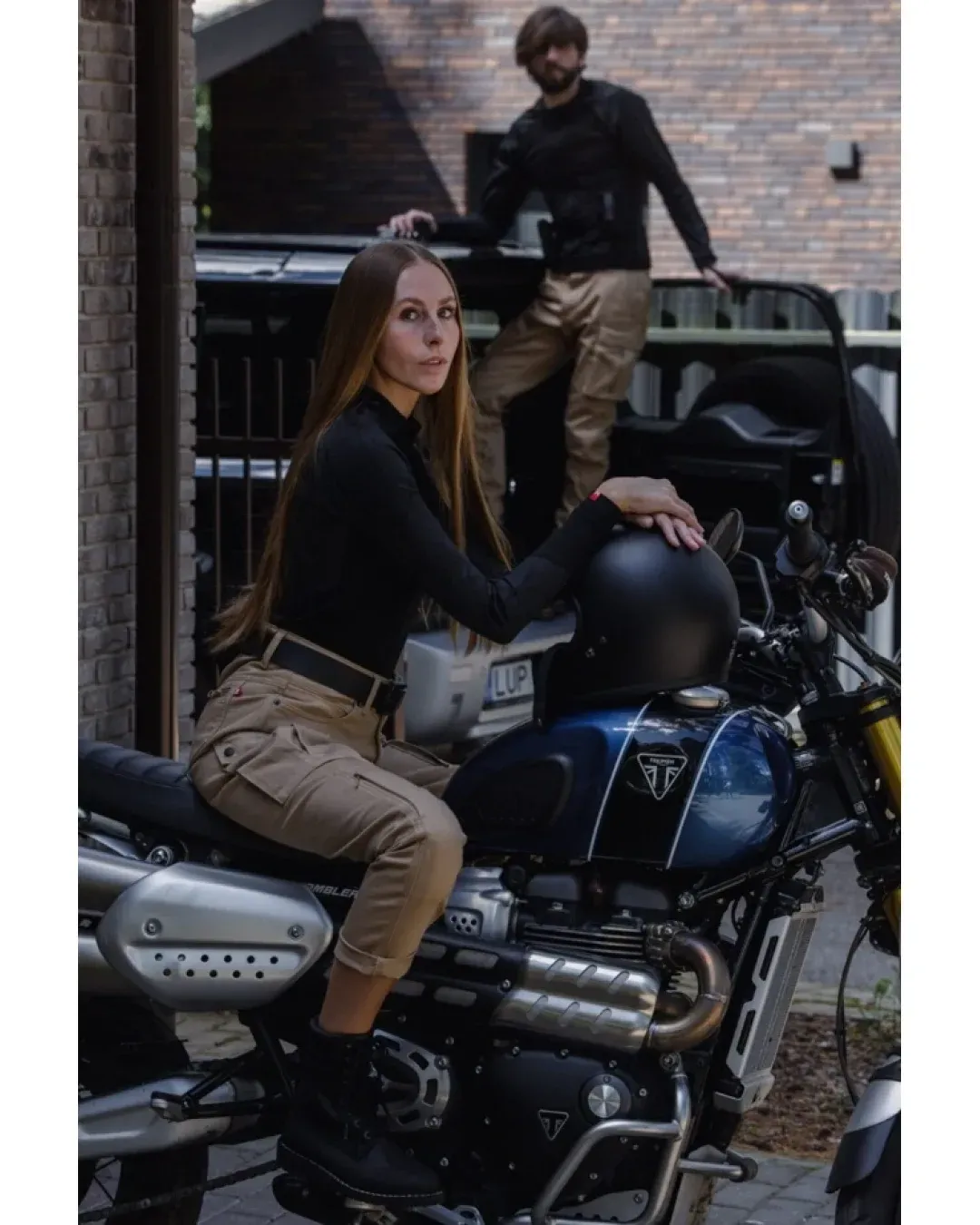 Дамски мото дънки PANDO MOTO MILA CARGO BEIGE - Chino Style Cordura®