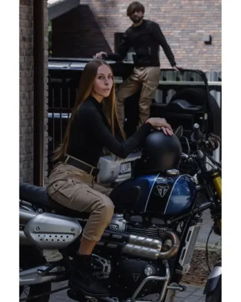 Дамски мото дънки PANDO MOTO MILA CARGO BEIGE - Chino Style Cordura®