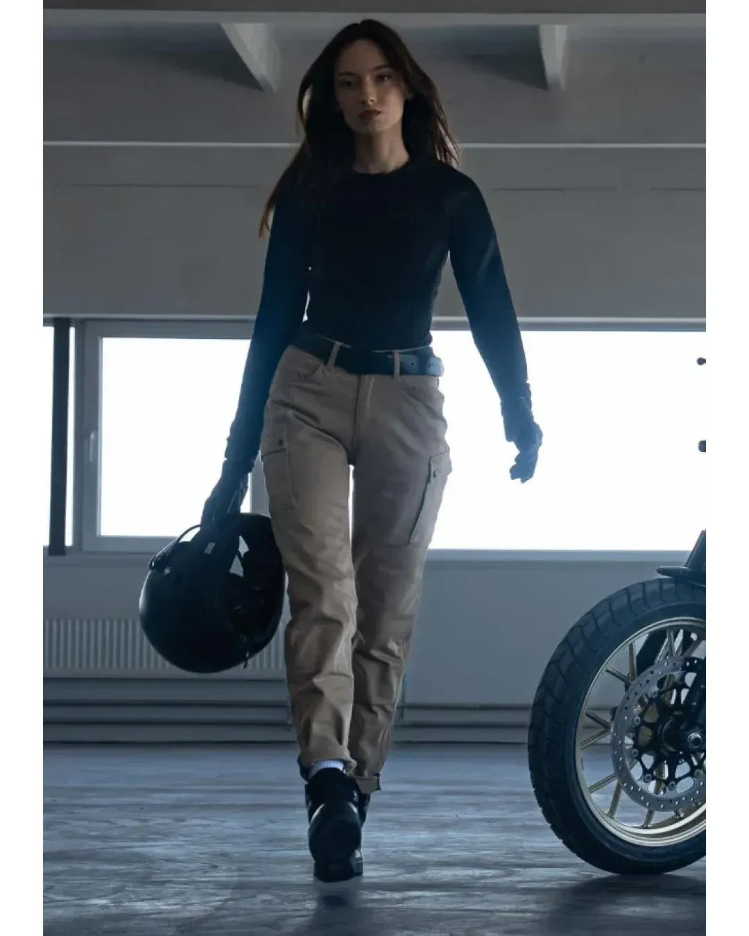 Дамски мото дънки PANDO MOTO MILA CARGO BEIGE - Chino Style Cordura® - LONG