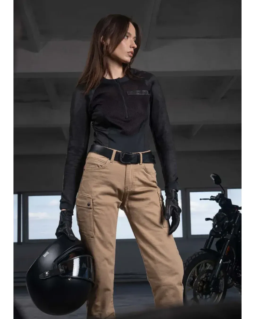 Дамски мото дънки PANDO MOTO MILA CARGO BEIGE - Chino Style Cordura® - LONG