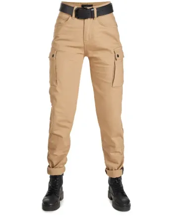 Дамски мото дънки PANDO MOTO MILA CARGO BEIGE - Chino Style Cordura®