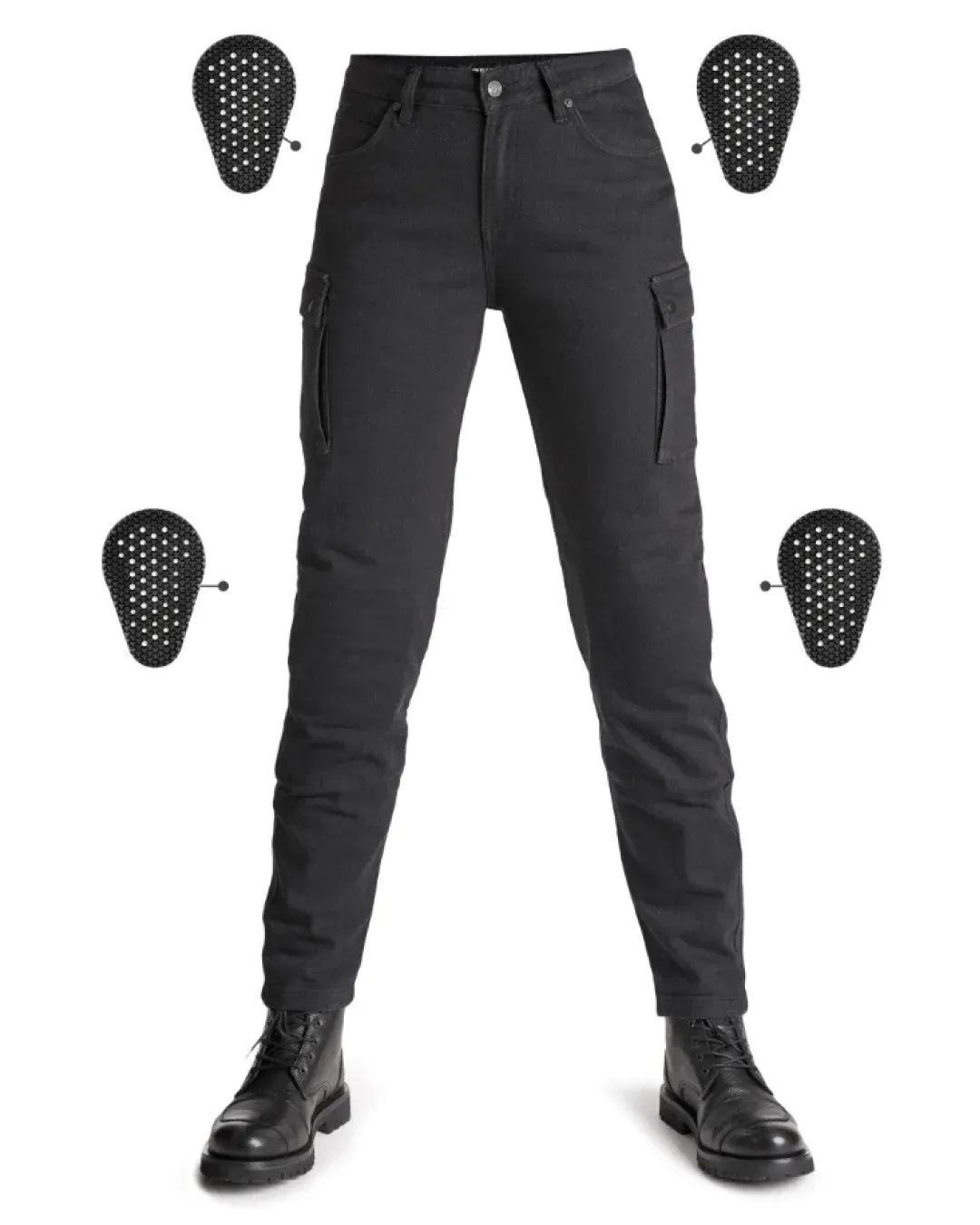 Дамски мото дънки PANDO MOTO MILA CARGO BLACK Chino Style Cordura®