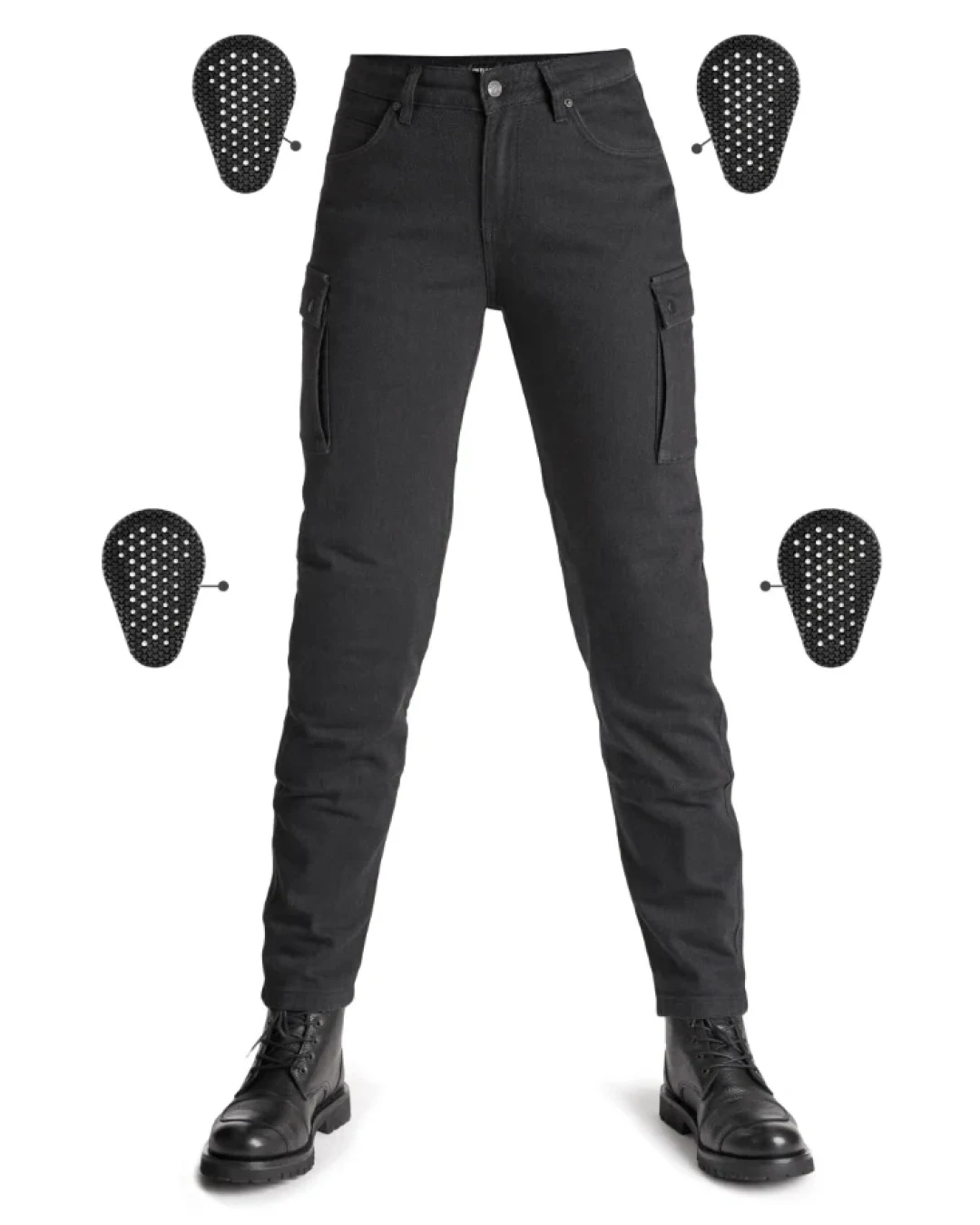 Дамски мото дънки PANDO MOTO MILA CARGO BLACK Chino Style Cordura® - SHORT