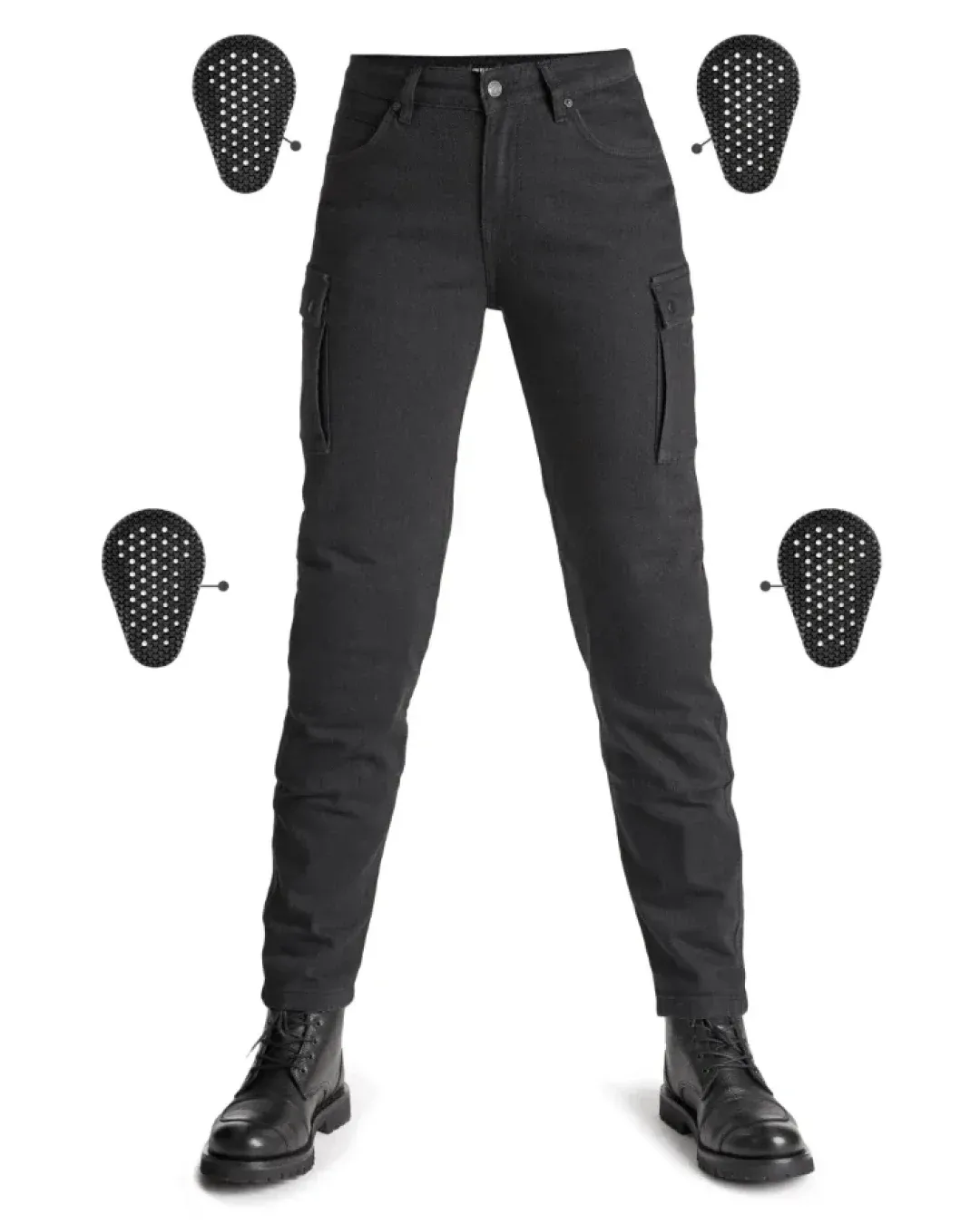Дамски мото дънки PANDO MOTO MILA CARGO BLACK Chino Style Cordura® - SHORT