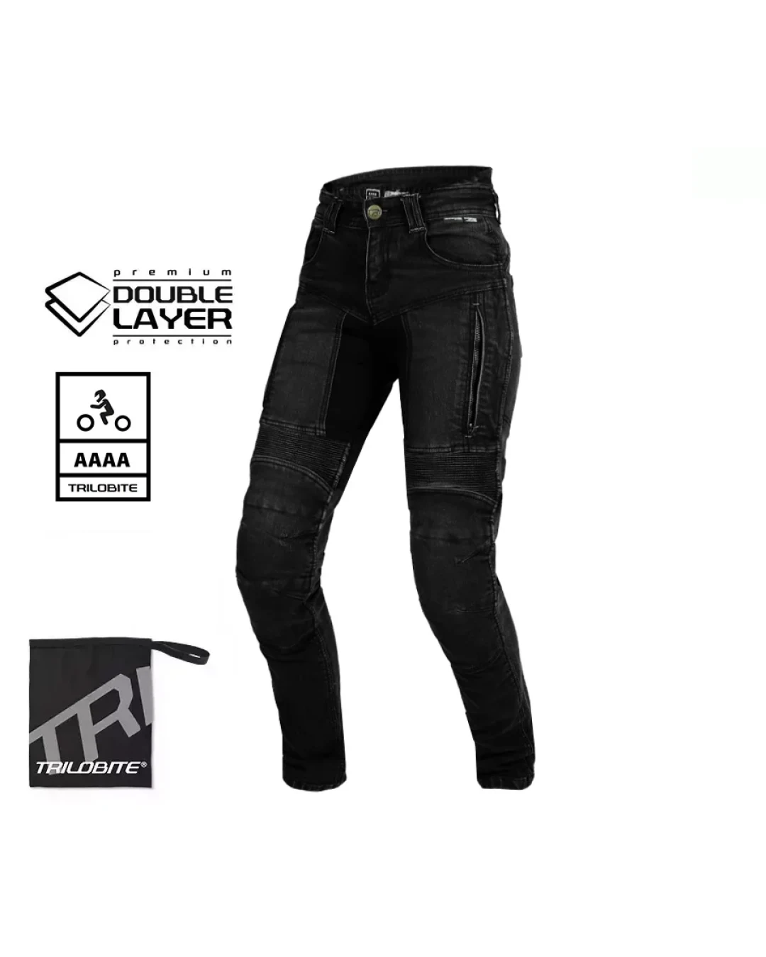 Дамски мото дънки TRILOBITE PARADO DOUBLELAYER SLIM FIT BLACK AAA(A) LEVEL 2