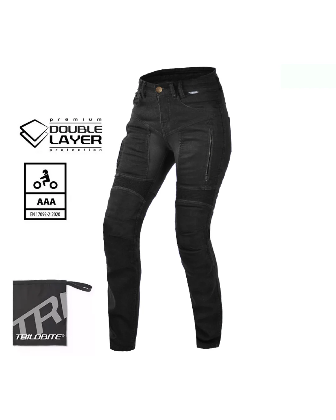 Дамски мото дънки TRILOBITE PARADO DOUBLELAYER SLIM FIT BLACK LEVEL 2