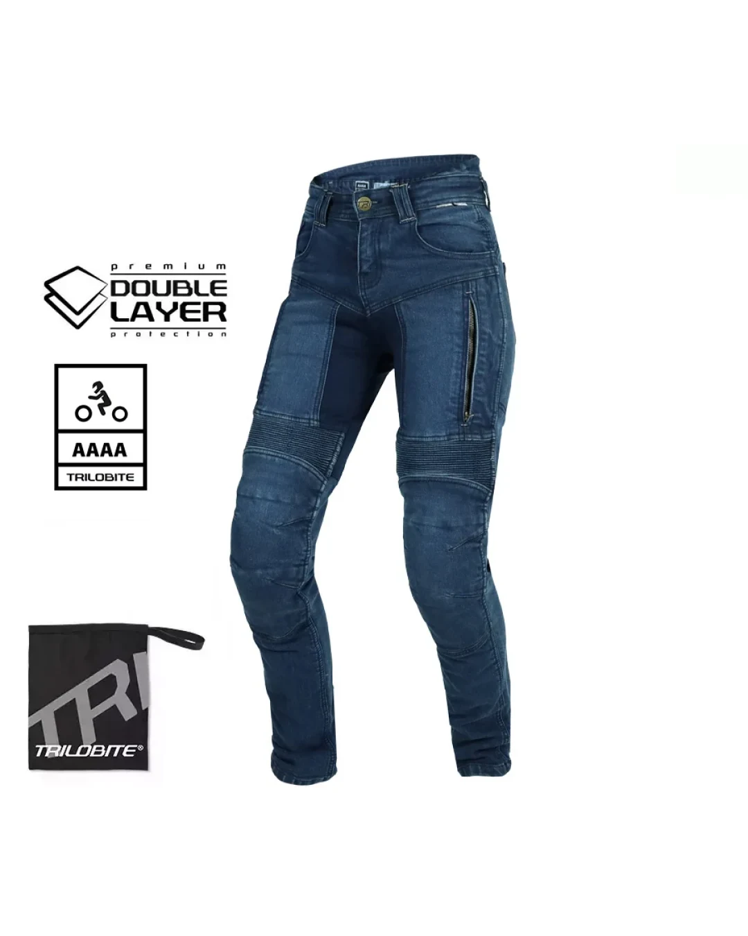 Дамски мото дънки TRILOBITE PARADO DOUBLELAYER SLIM FIT BLUE AAA(A) LEVEL 2