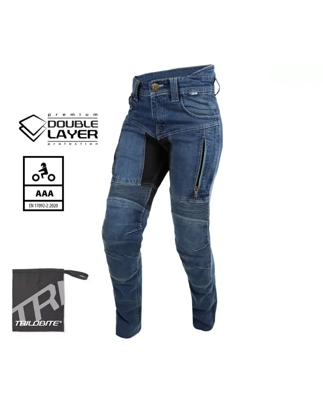 Дамски мото дънки TRILOBITE PARADO DOUBLELAYER SLIM FIT BLUE LEVEL 2