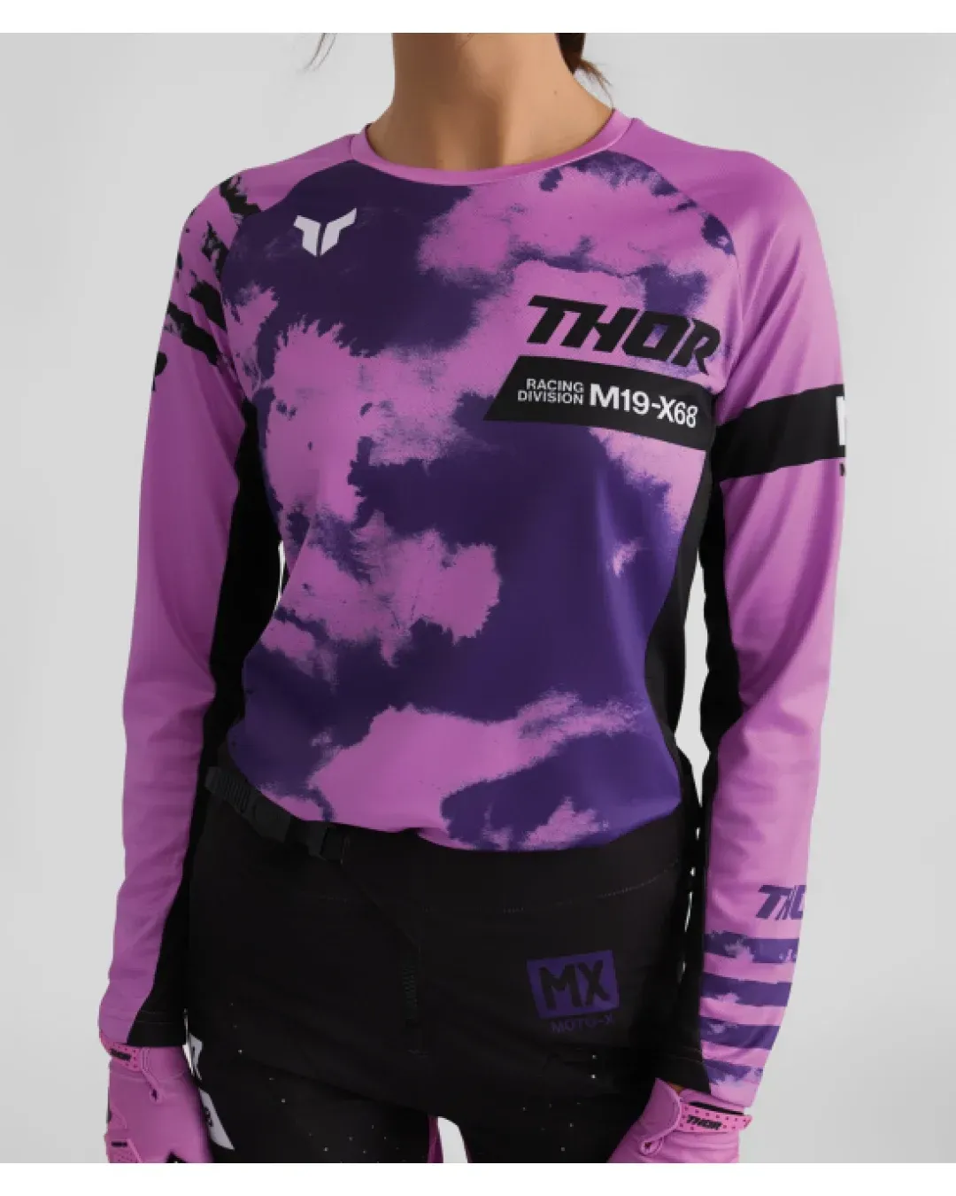 Дамско мотокрос джърси THOR LAUNCHMODE BLEACH BLACK/ORCHID