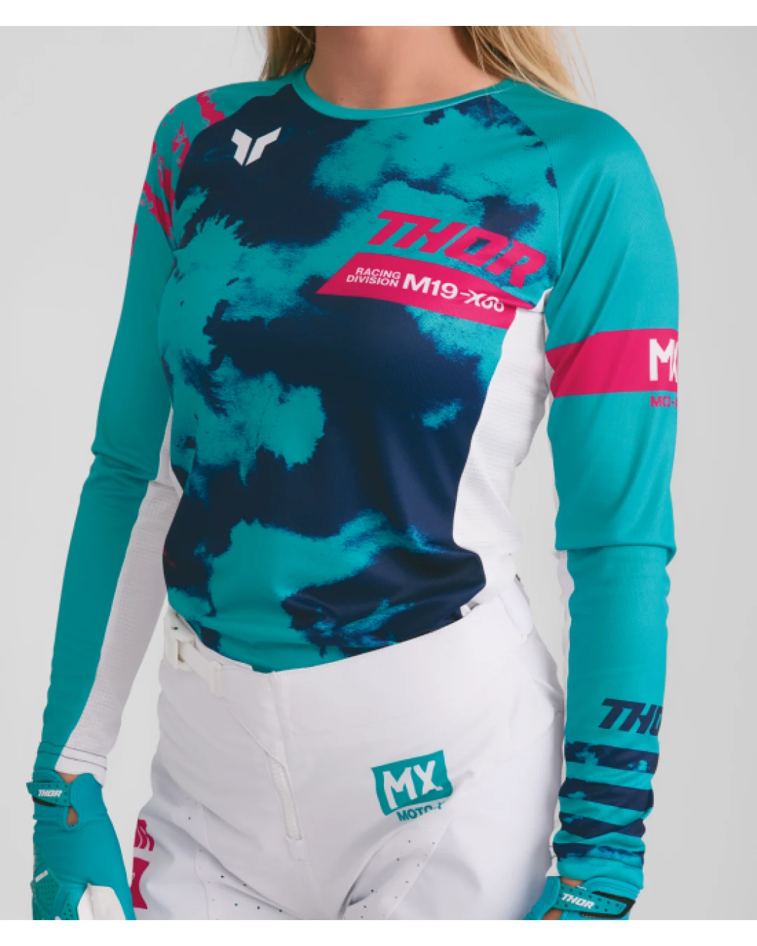 Дамско мотокрос джърси THOR LAUNCHMODE BLEACH WHITE/AQUA